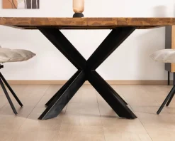 Meuble House Table de repas carrée en teck pied métal 130 cm