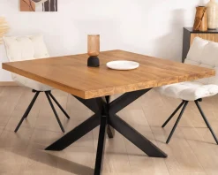 Meuble House Table de repas carrée en teck pied métal 130 cm