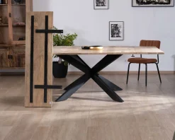 Meuble House Table de repas carrée 120x120cm style industriel manguier et métal "Haden" avec extensions New