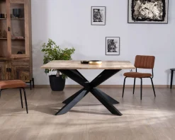 Meuble House Table de repas carrée 120x120cm style industriel manguier et métal