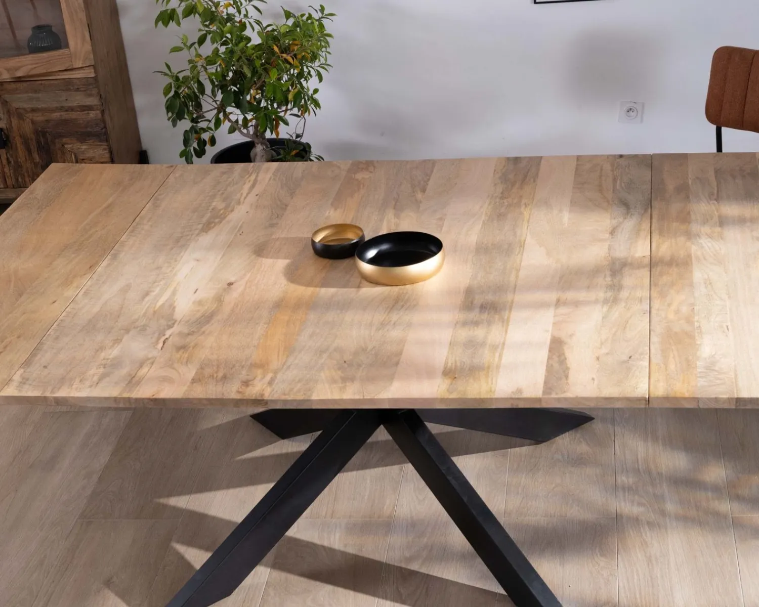 Meuble House Table de repas carrée 120x120cm style industriel manguier et métal "Haden" avec extensions New