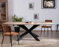 Meuble House Table de repas carrée 120x120cm style industriel manguier et métal