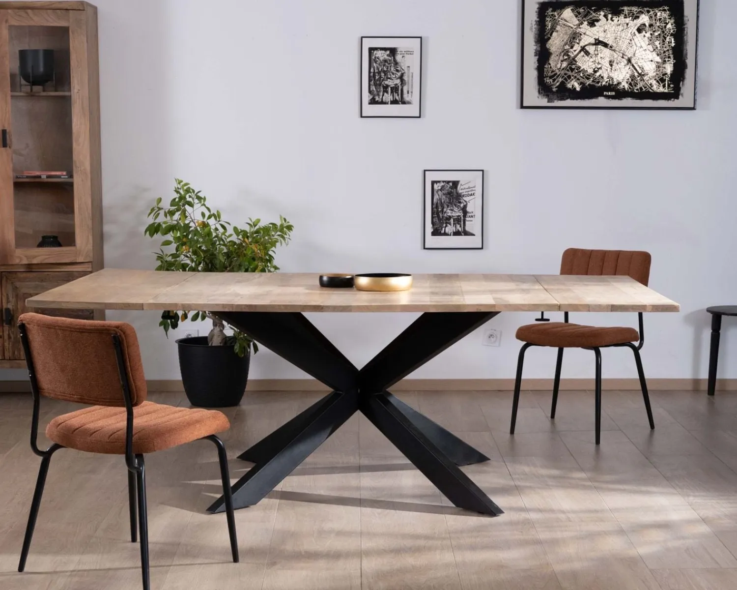 Meuble House Table de repas carrée 120x120cm style industriel manguier et métal "Haden" avec extensions New