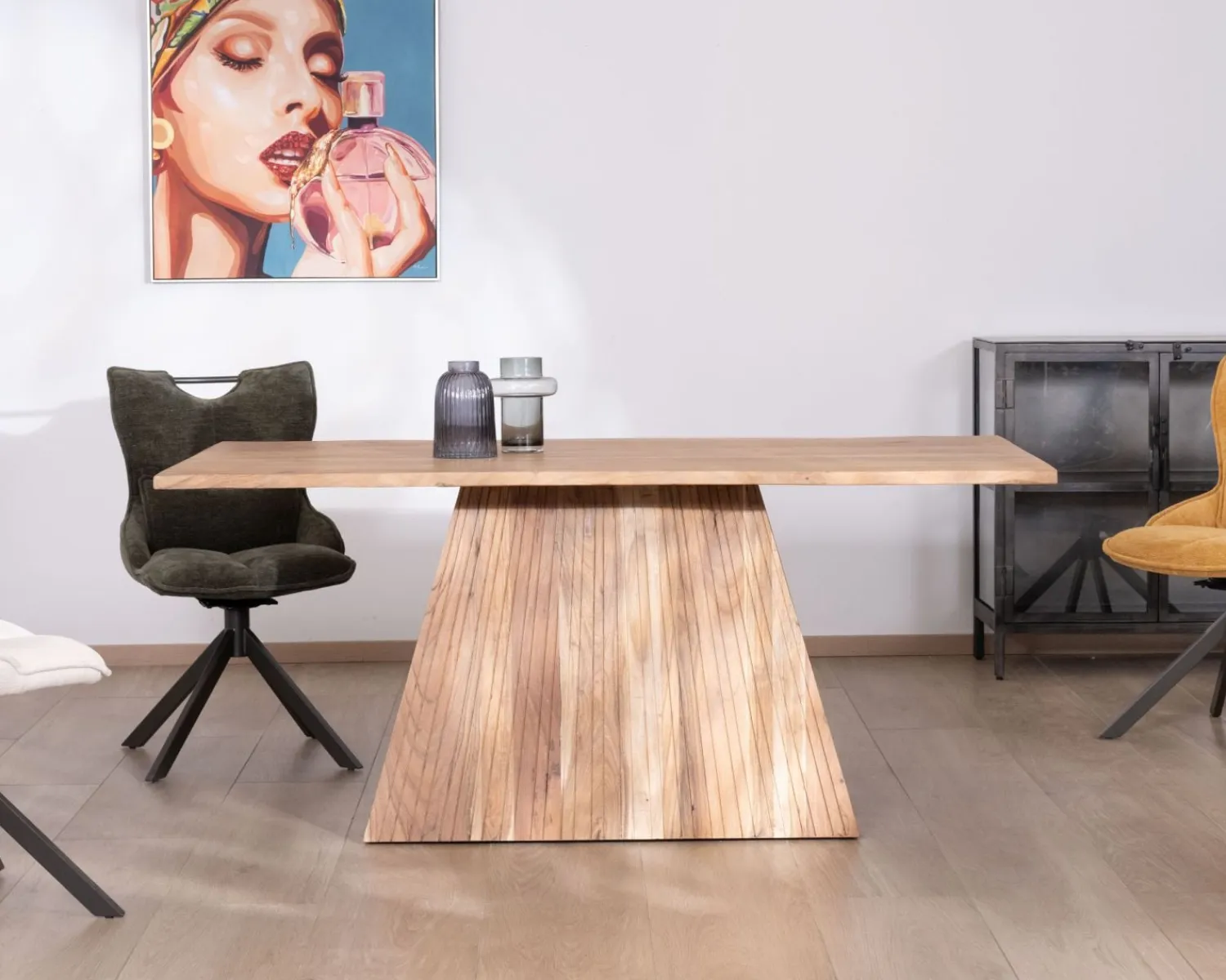 Meuble House Table de repas 175 cm design "Elki" en acacia avec pied central Discount