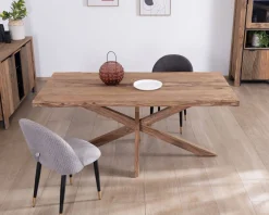 Meuble House Table de repas 180 cm plateau naturel et pieds croix "Enoa" 100% palissandre New