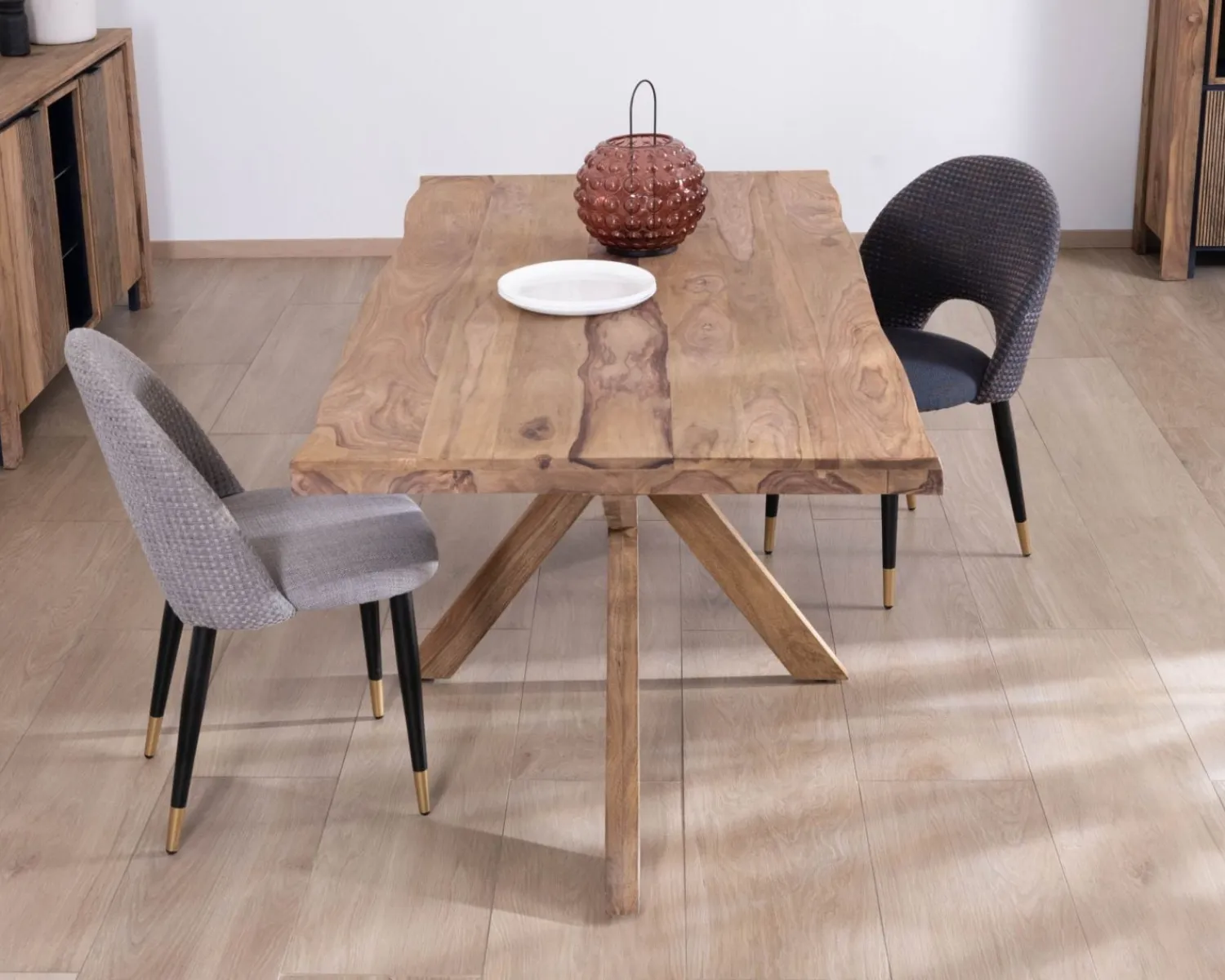 Meuble House Table de repas 180 cm plateau naturel et pieds croix "Enoa" 100% palissandre New