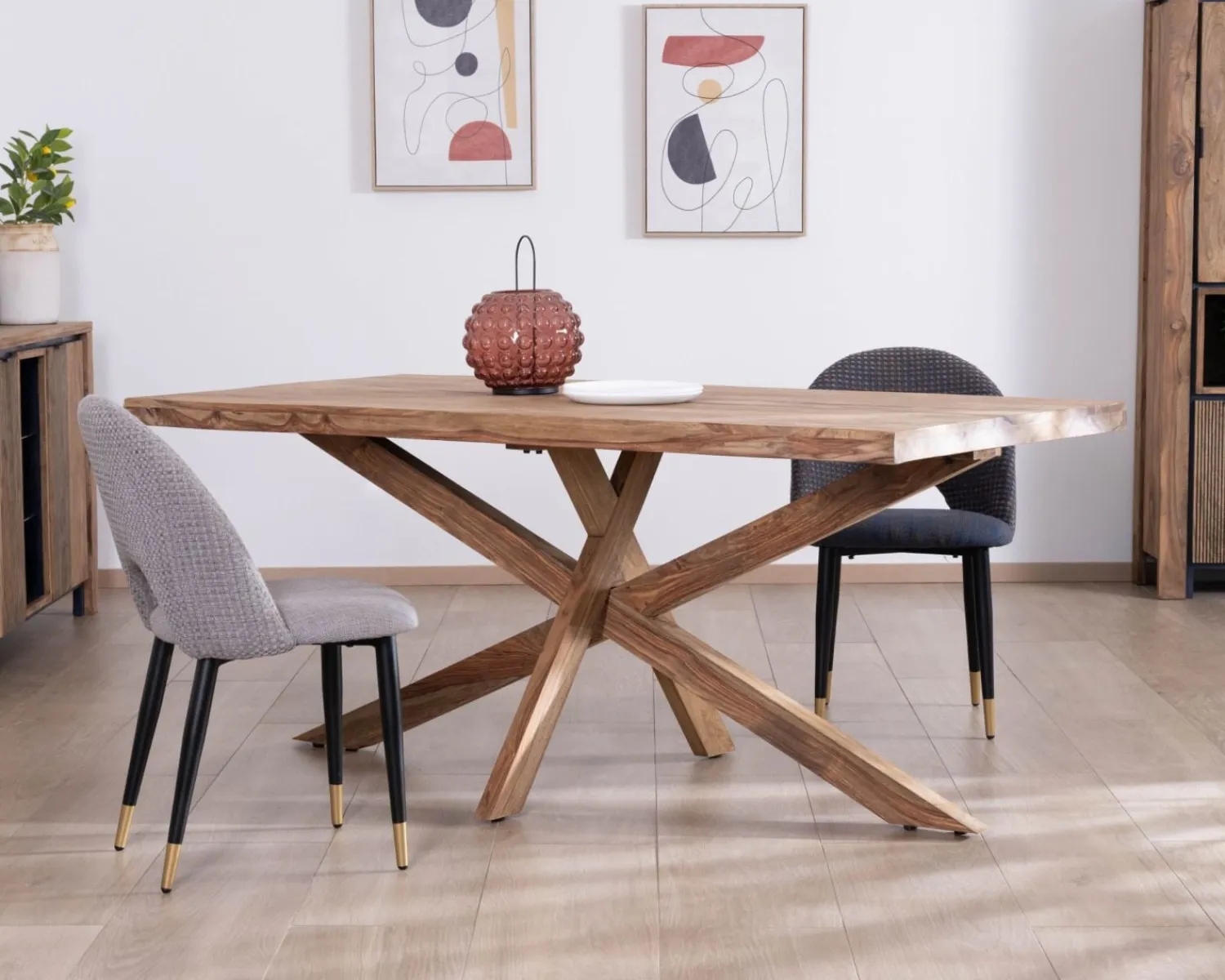 Meuble House Table de repas 180 cm plateau naturel et pieds croix "Enoa" 100% palissandre New