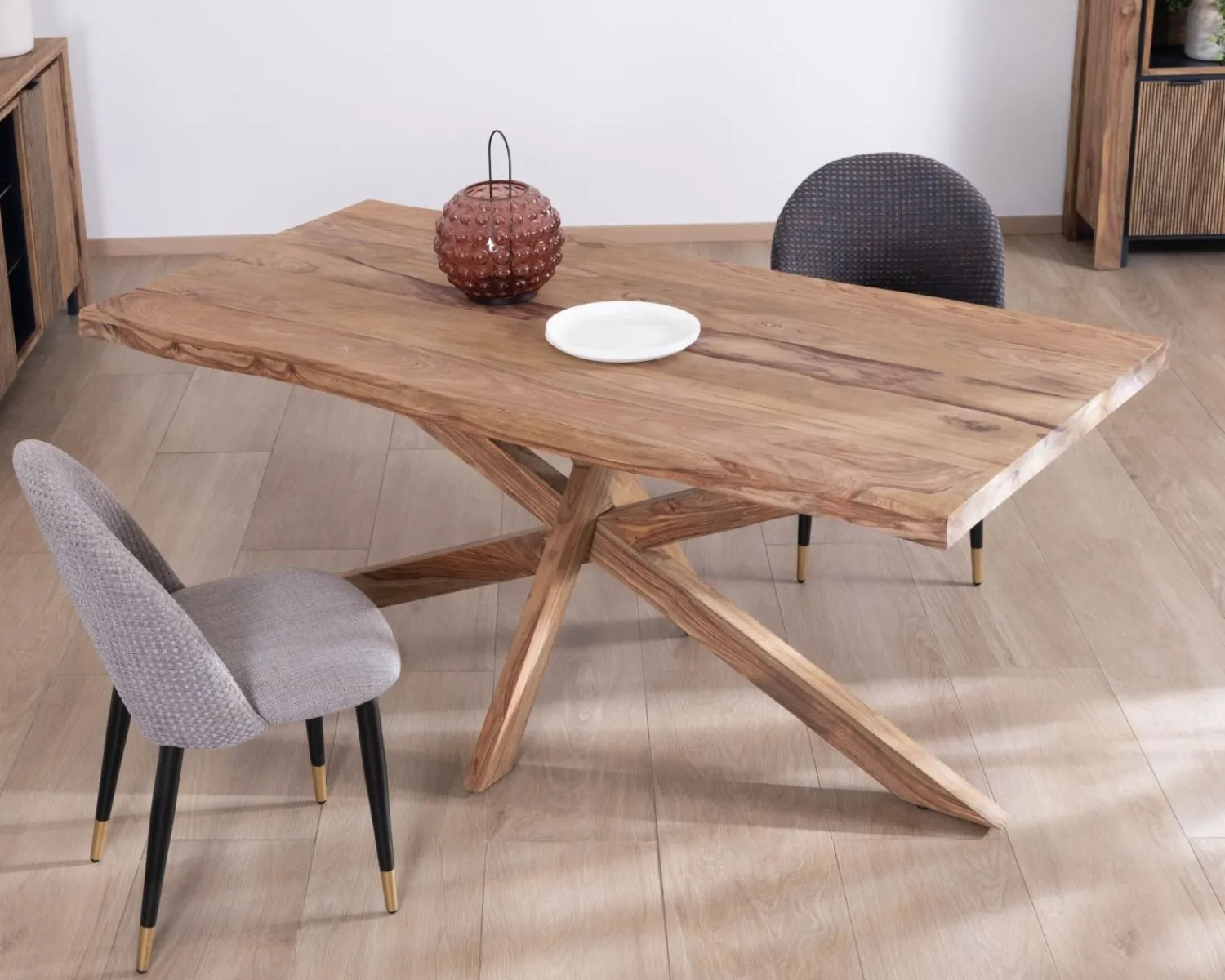 Meuble House Table de repas 180 cm plateau naturel et pieds croix "Enoa" 100% palissandre New