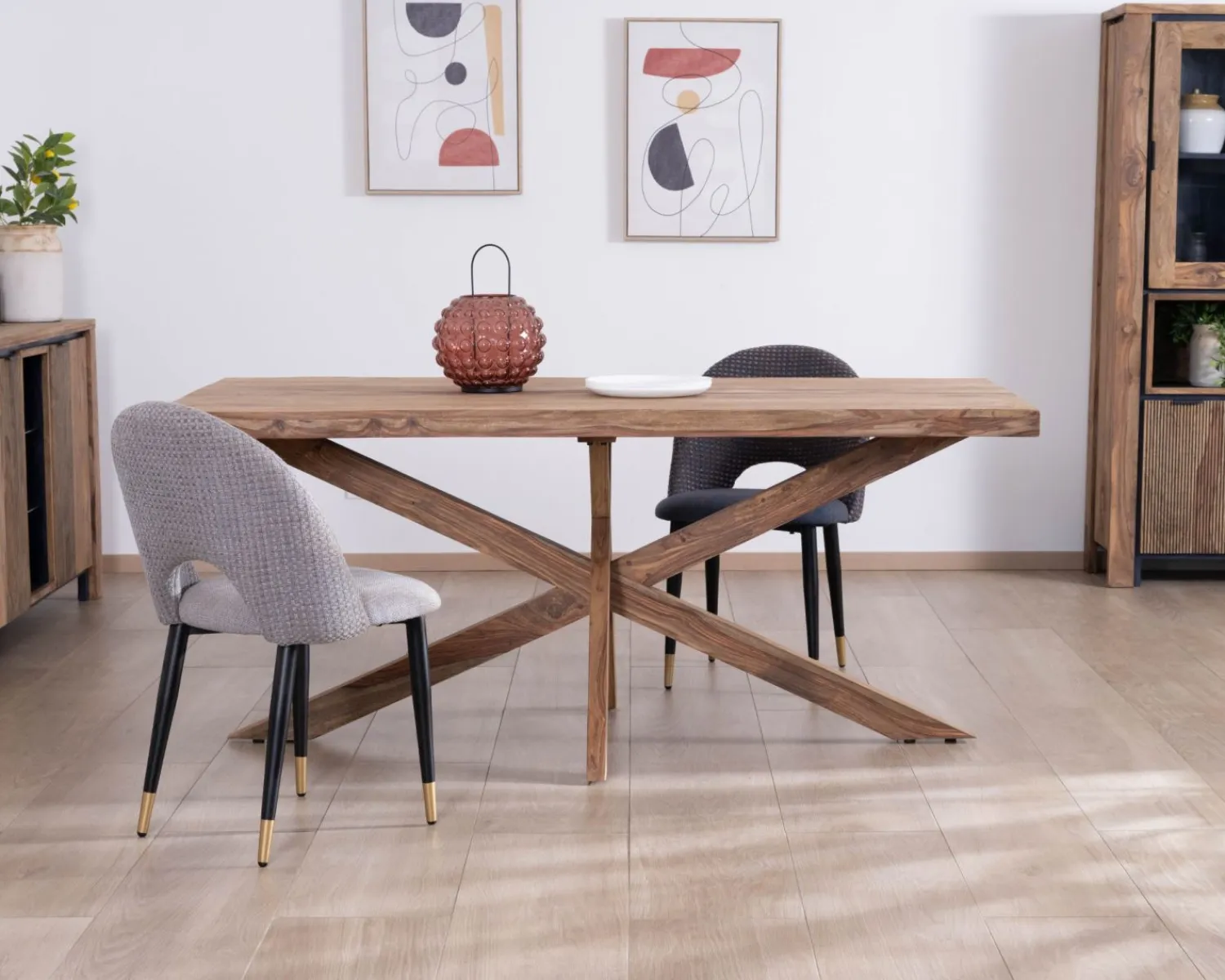 Meuble House Table de repas 180 cm plateau naturel et pieds croix "Enoa" 100% palissandre New