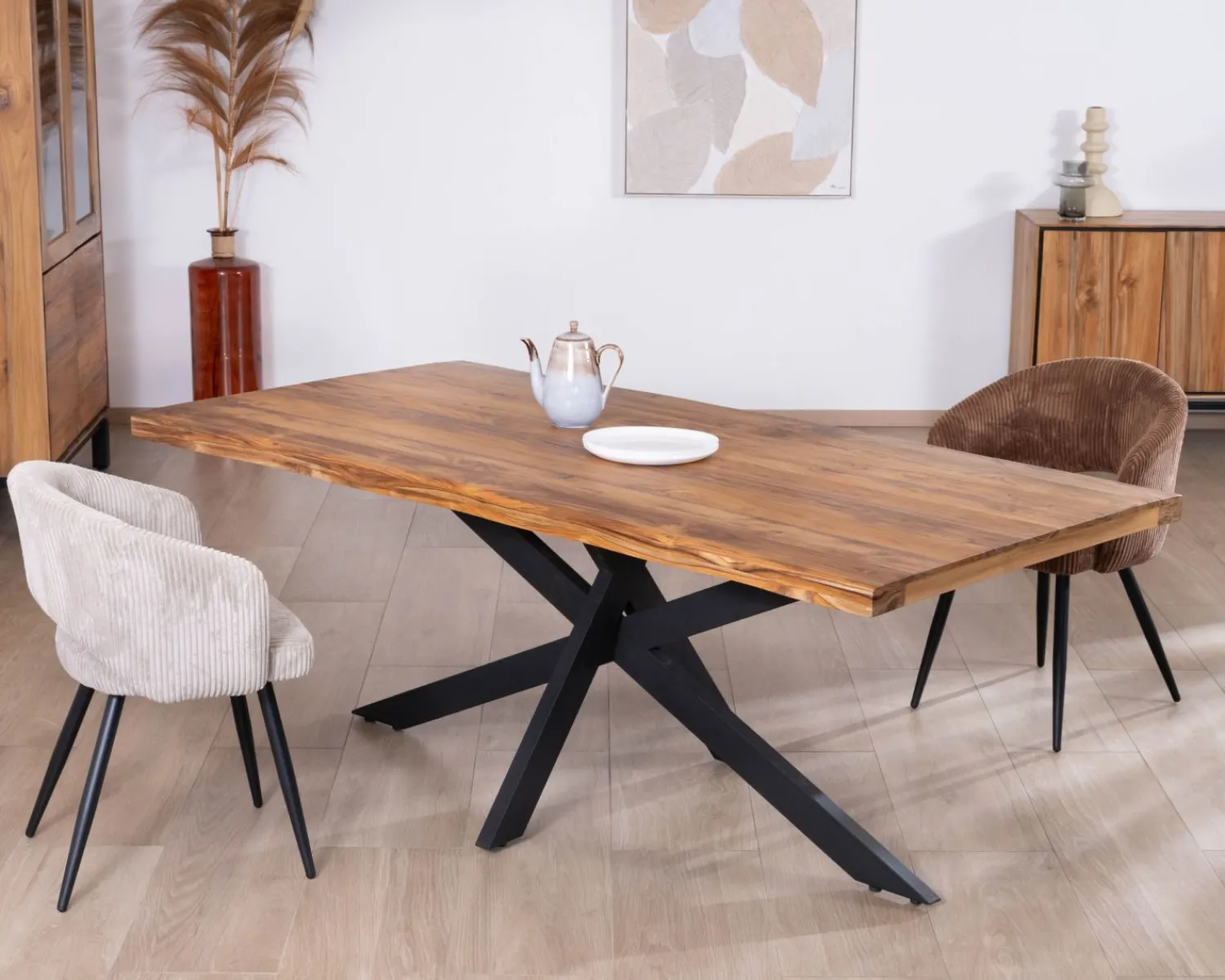 Meuble House Table de repas contemporaine en bois 200 cm "Olonie" pieds croisés en métal New
