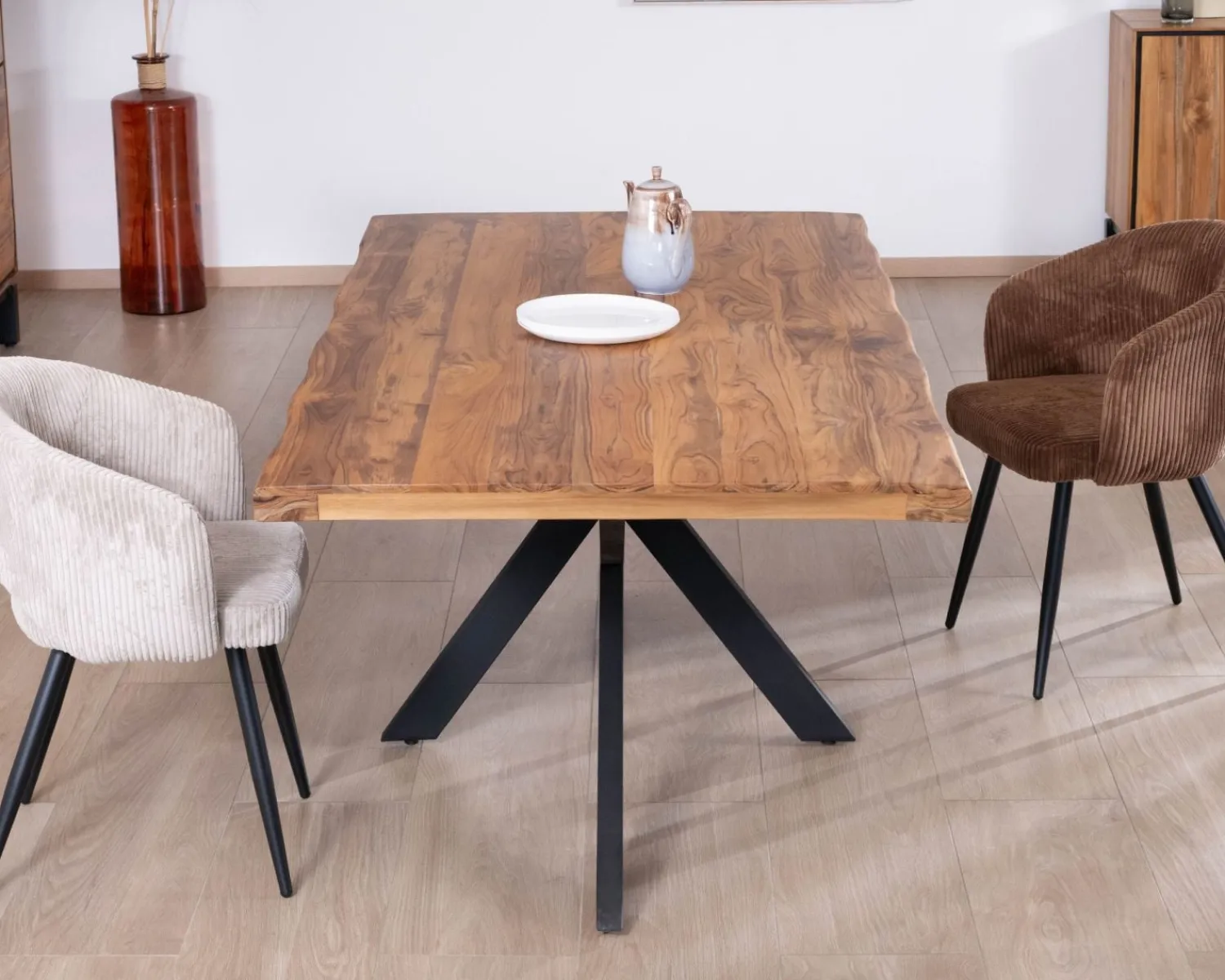 Meuble House Table de repas contemporaine en bois 200 cm "Olonie" pieds croisés en métal New