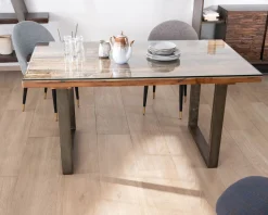 Meuble House Table de repas design en bois recyclé et pieds métal en U 