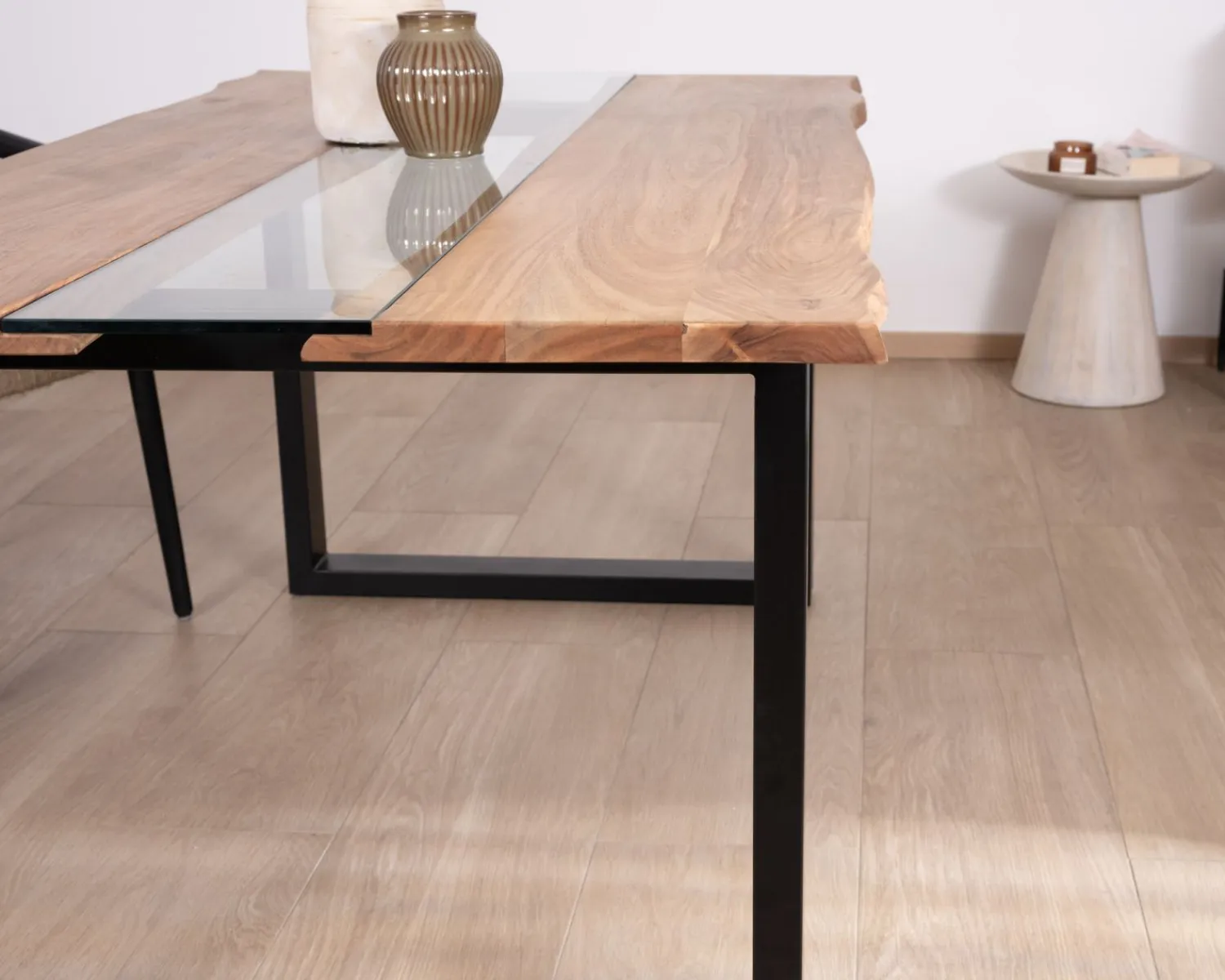 Meuble House Table de repas en acacia avec centre en verre "Novelli" 175 cm Hot