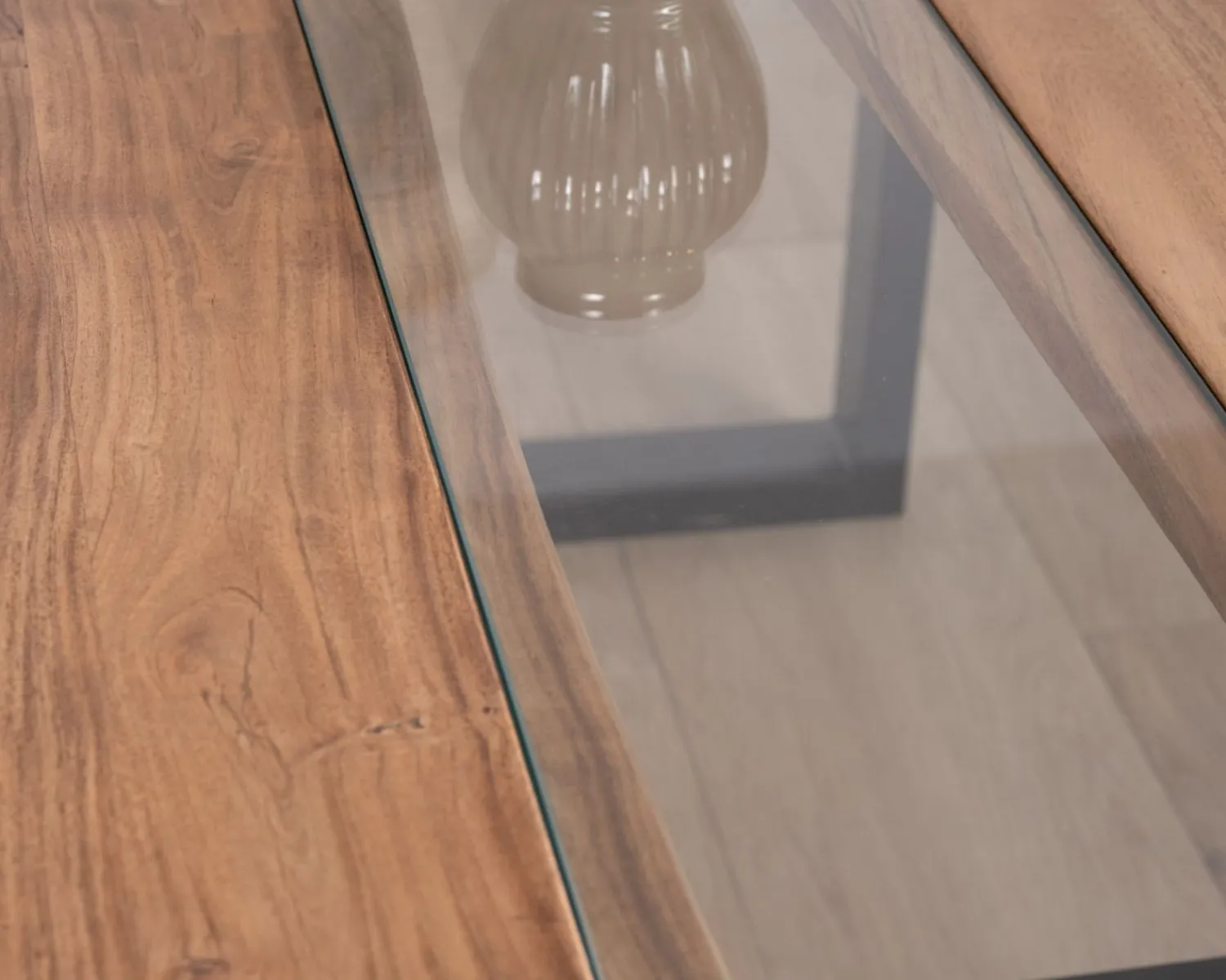 Meuble House Table de repas en acacia avec centre en verre "Novelli" 175 cm Hot