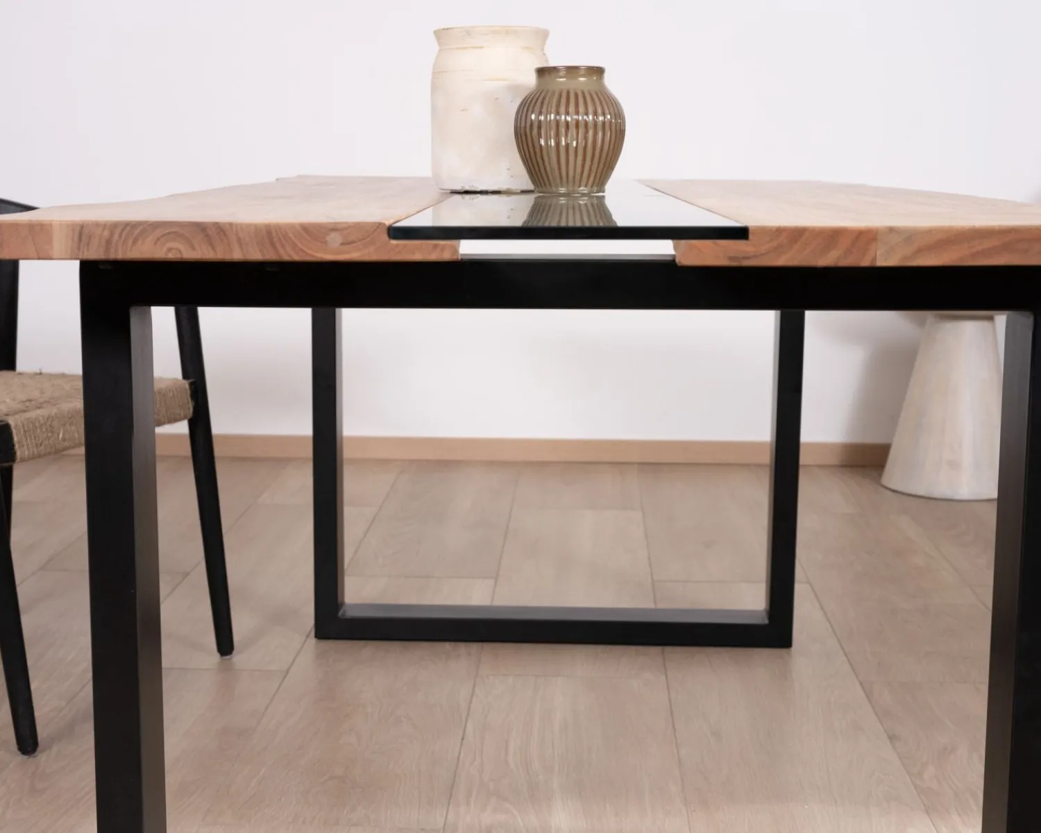 Meuble House Table de repas en acacia avec centre en verre "Novelli" 175 cm Hot