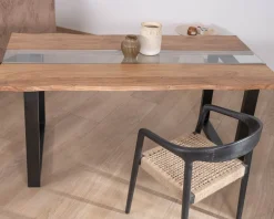 Meuble House Table de repas en acacia avec centre en verre