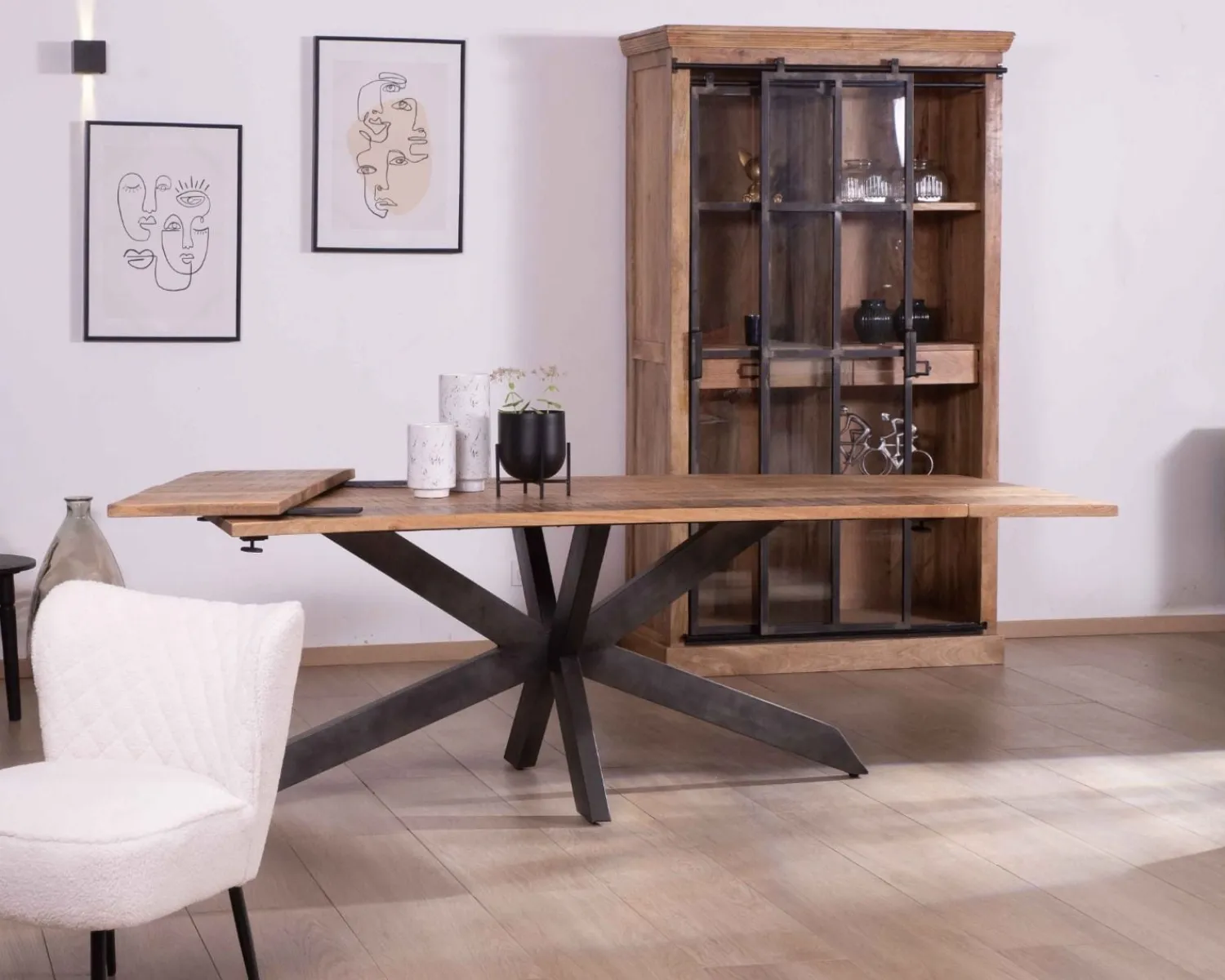 Meuble House Table de repas extensible 180-260cm pied étoile bois métal "Caractère" Hot