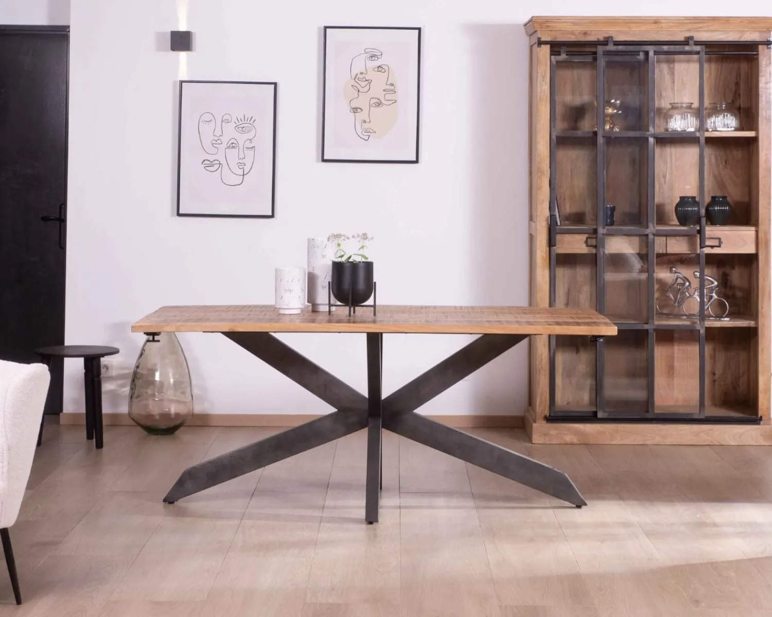 Meuble House Table de repas extensible 180-260cm pied étoile bois métal "Caractère" Hot