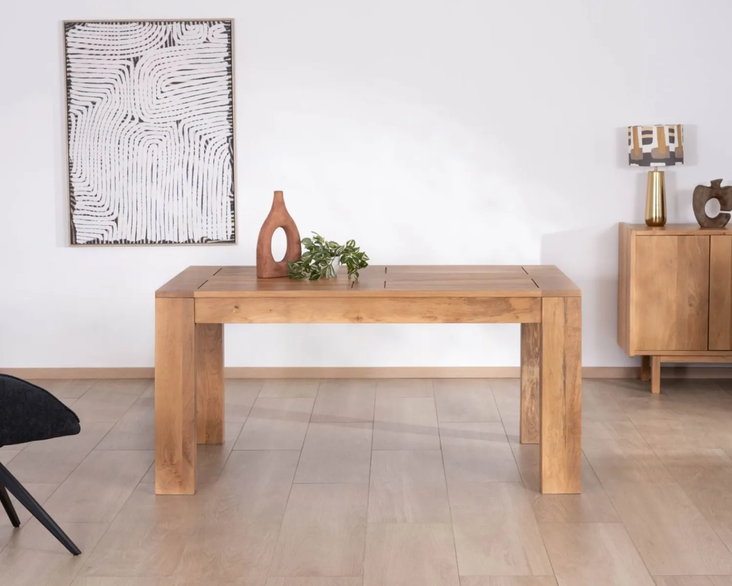 Meuble House Table de repas extensible en manguier teinte chêne clair "Jappéo" 160 à 250 cm Discount