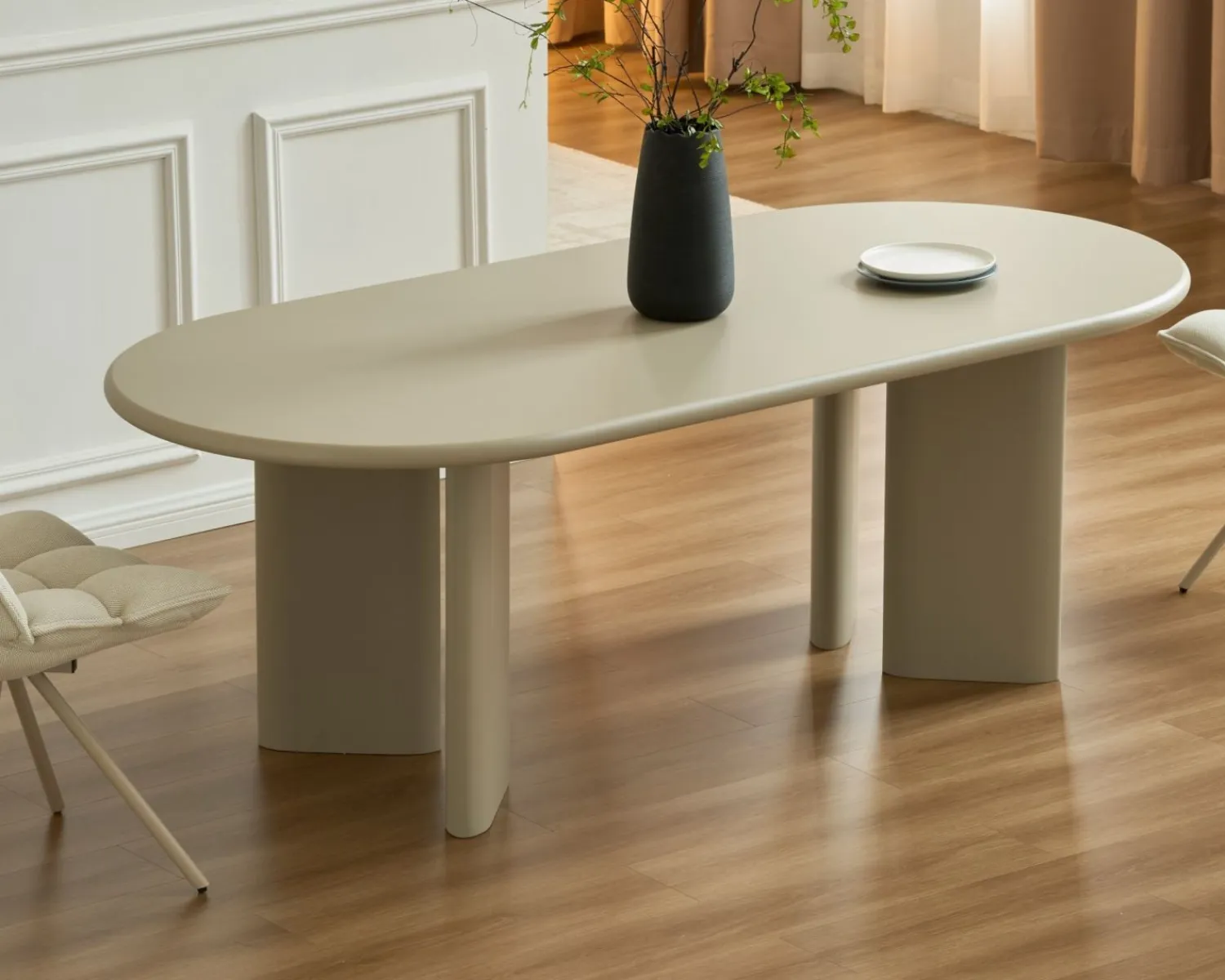 Meuble House Table de repas ovale 180 cm design moderne et épuré beige "Odyna" Discount
