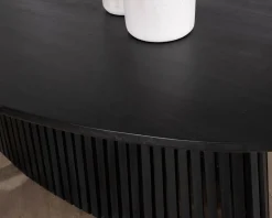 Meuble House Table de repas ovale 210 cm en teck noir pied central ajouré