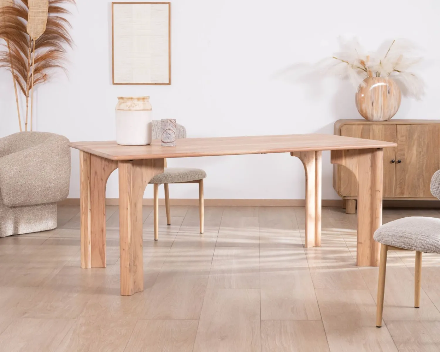 Meuble House Table de repas rectangulaire 180 cm design scandinave "Alba" en acacia massif blanchi Discount