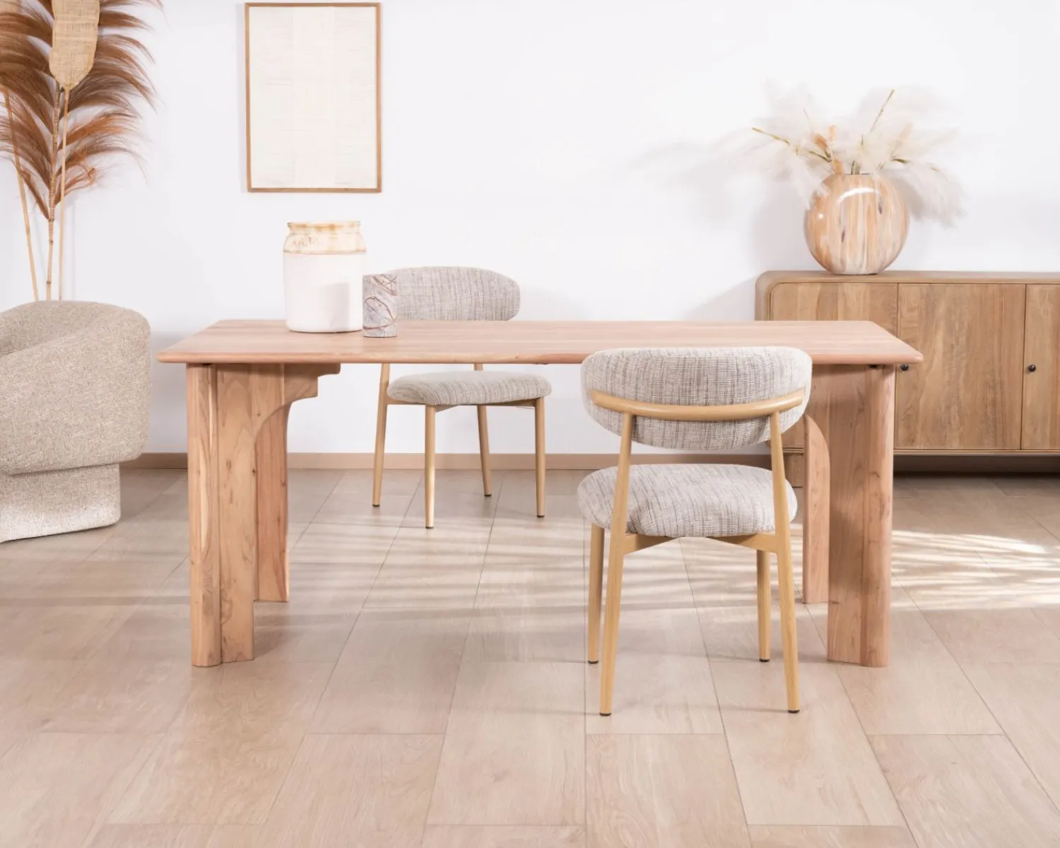 Meuble House Table de repas rectangulaire 180 cm design scandinave "Alba" en acacia massif blanchi Discount