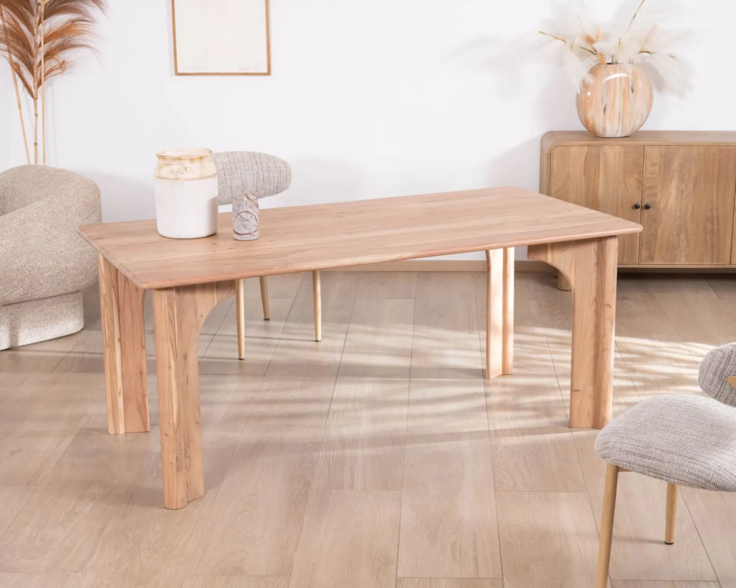 Meuble House Table de repas rectangulaire 180 cm design scandinave "Alba" en acacia massif blanchi Discount