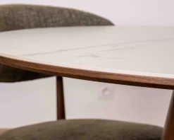Meuble House Table de repas ronde 120 cm plateau céramique blanc effet marbre