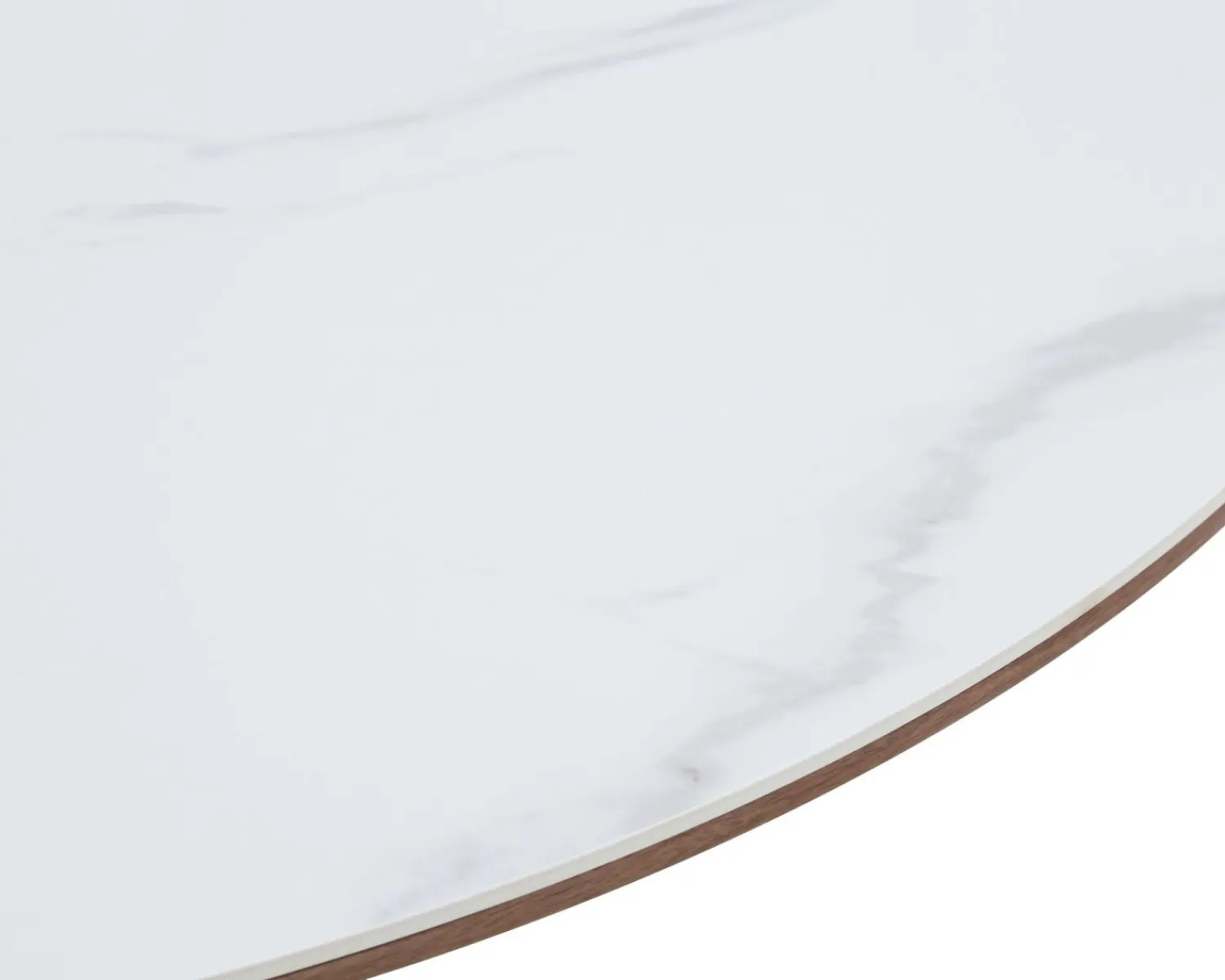 Meuble House Table de repas ronde 120 cm plateau céramique blanc effet marbre "Oria" piètement aspect noyer