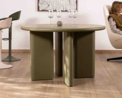 Meuble House Table de repas ronde coloris vert sauge "Odyna" 120 cm piètement sculptural Discount