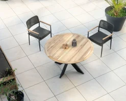 Meuble House Table de repas ronde pour extérieur en teck et aluminium