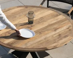Meuble House Table de repas ronde pour extérieur en teck et aluminium