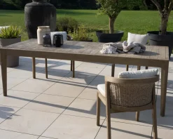 Meuble House Table de repas spécial outdoor 240cm en teck finition sablée et grisée