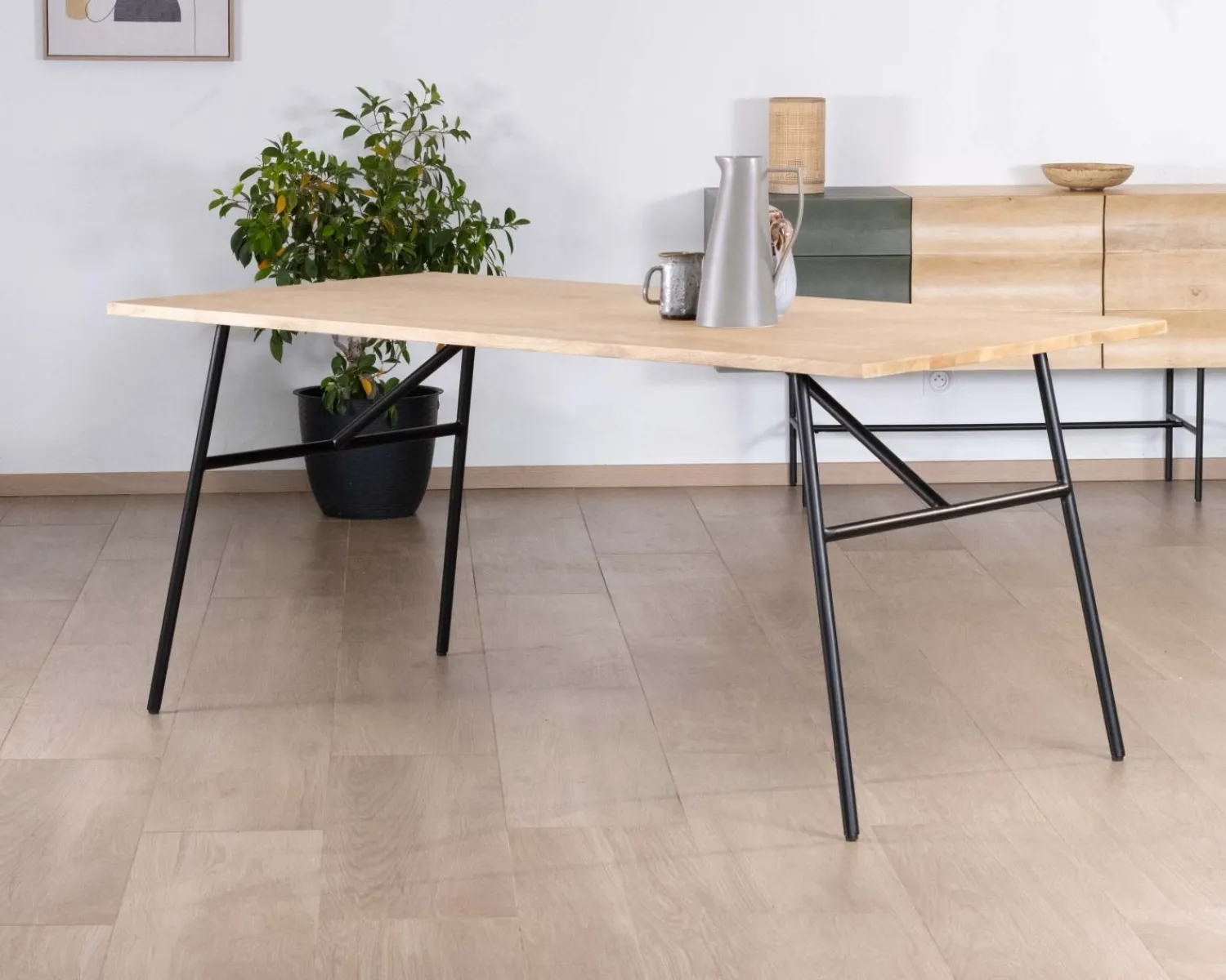 Meuble House Table de repas style épuré japandi plateau bois pieds métal "Elegancy" Discount
