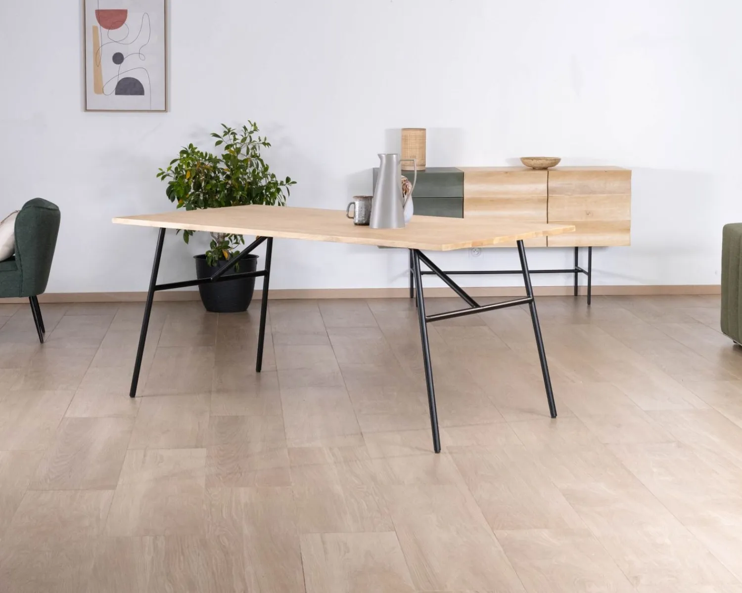 Meuble House Table de repas style épuré japandi plateau bois pieds métal "Elegancy" Discount