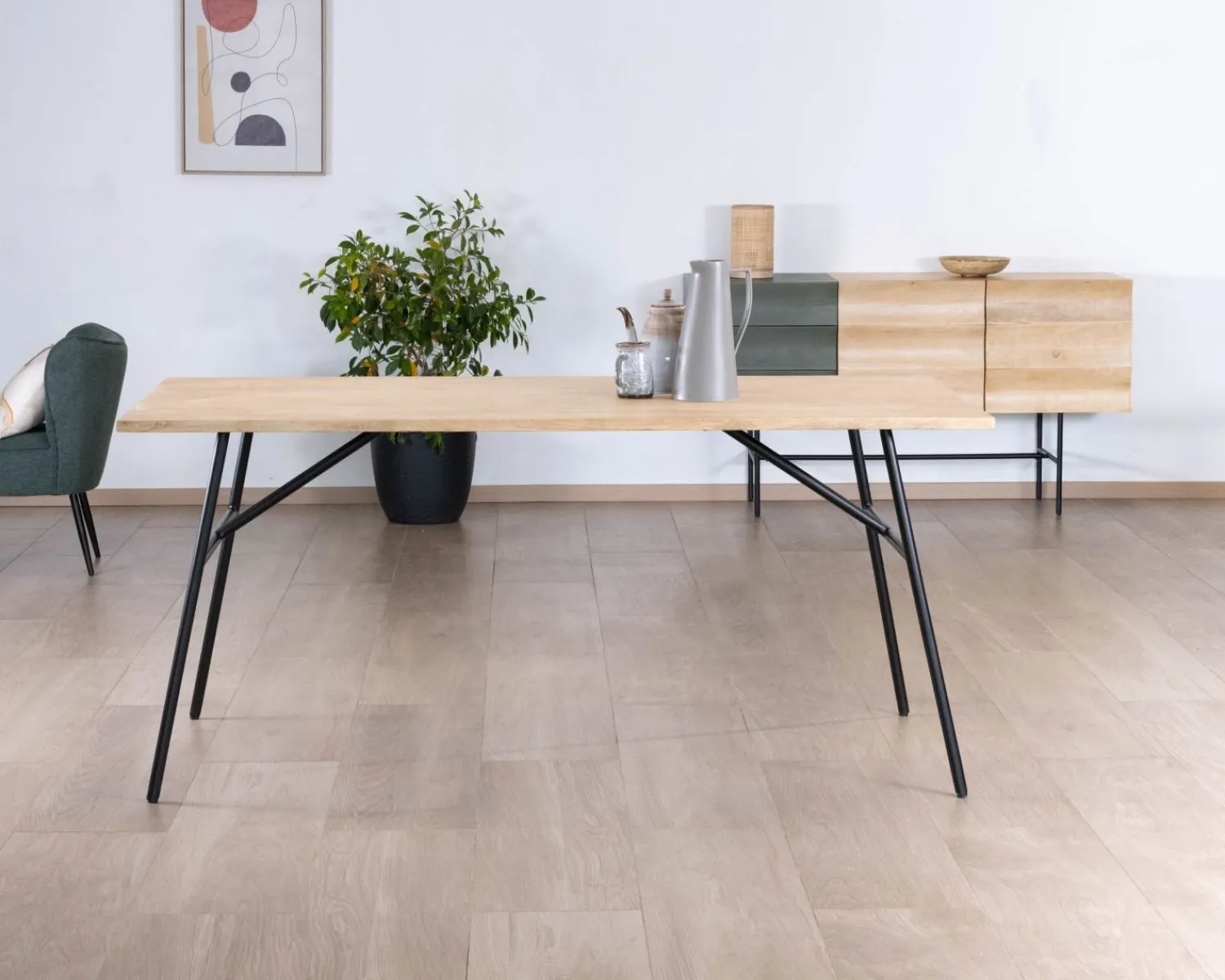 Meuble House Table de repas style épuré japandi plateau bois pieds métal "Elegancy" Discount