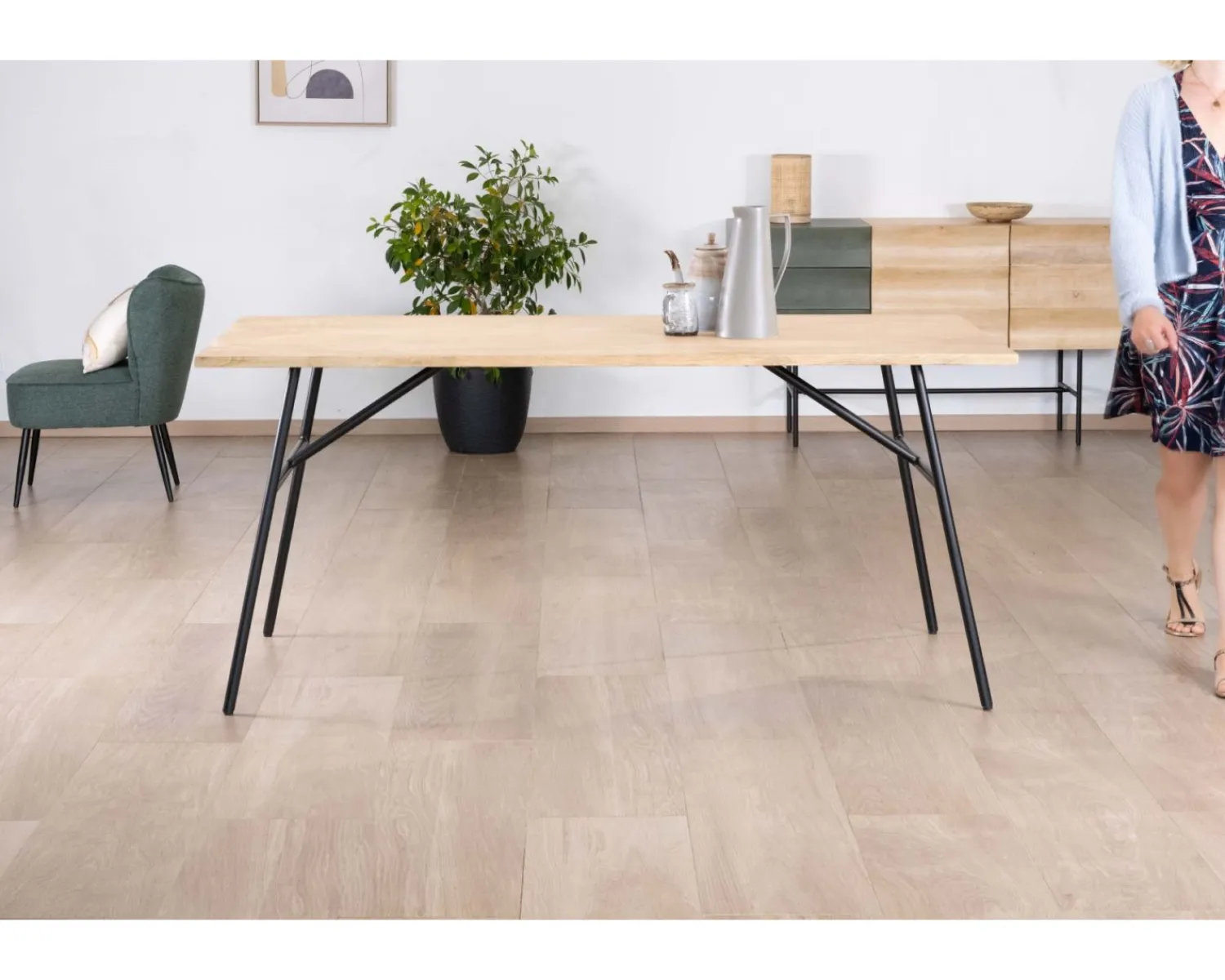 Meuble House Table de repas style épuré japandi plateau bois pieds métal "Elegancy" Discount