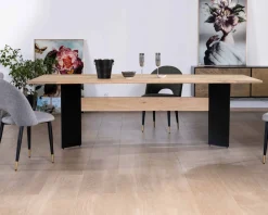 Meuble House Table de salle à manger manguier massif 240cm piètement design bois et métal noir 
