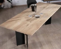Meuble House Table de salle à manger manguier massif 240cm piètement design bois et métal noir 