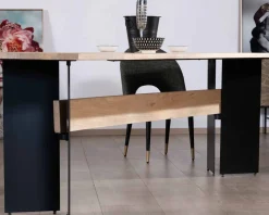 Meuble House Table de salle à manger manguier massif 240cm piètement design bois et métal noir 