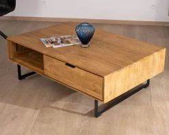 Meuble House Table de salon avec rangements "Bahia" teck naturel Sale