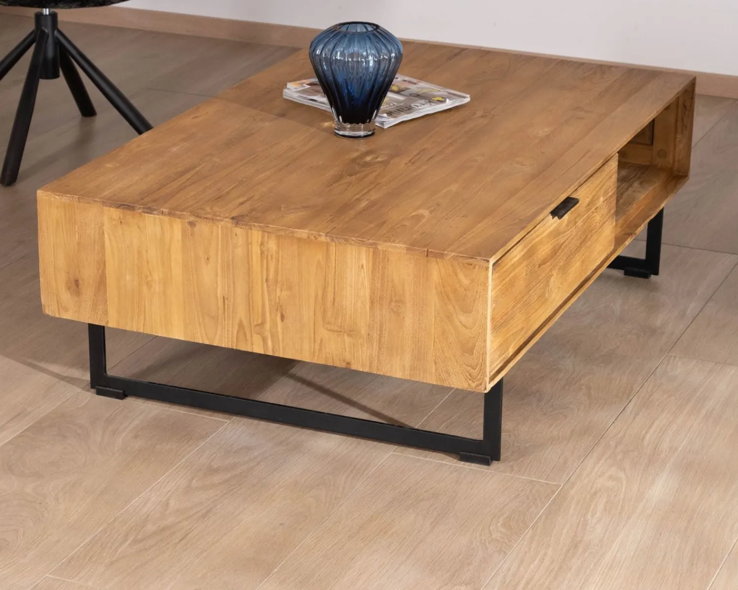 Meuble House Table de salon avec rangements "Bahia" teck naturel Sale