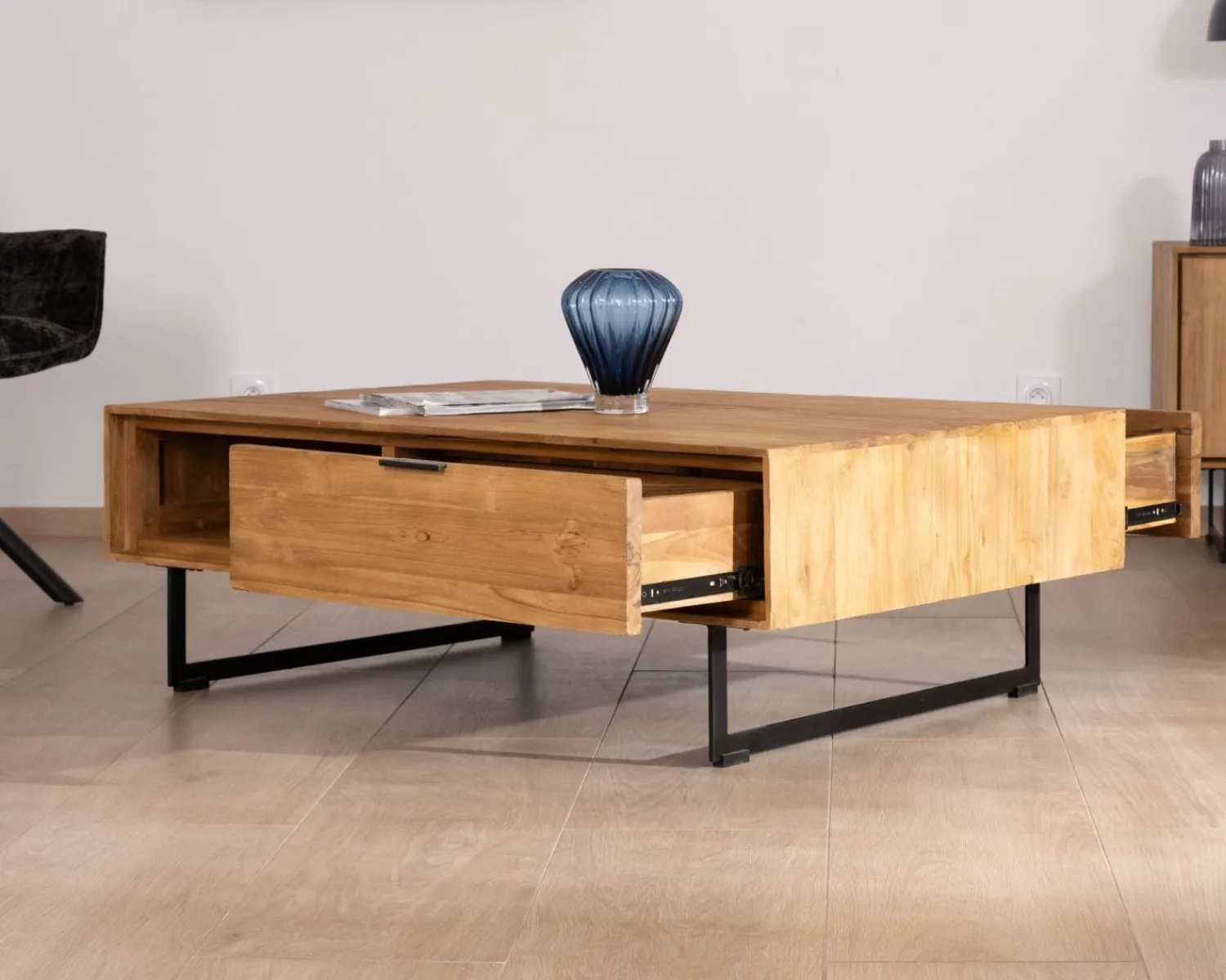 Meuble House Table de salon avec rangements "Bahia" teck naturel Sale