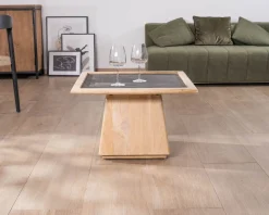 Meuble House Table de salon carrée en manguier avec plateau placage pierre "Netty" Sale