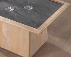 Meuble House Table de salon carrée en manguier avec plateau placage pierre