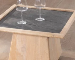 Meuble House Table de salon carrée en manguier avec plateau placage pierre