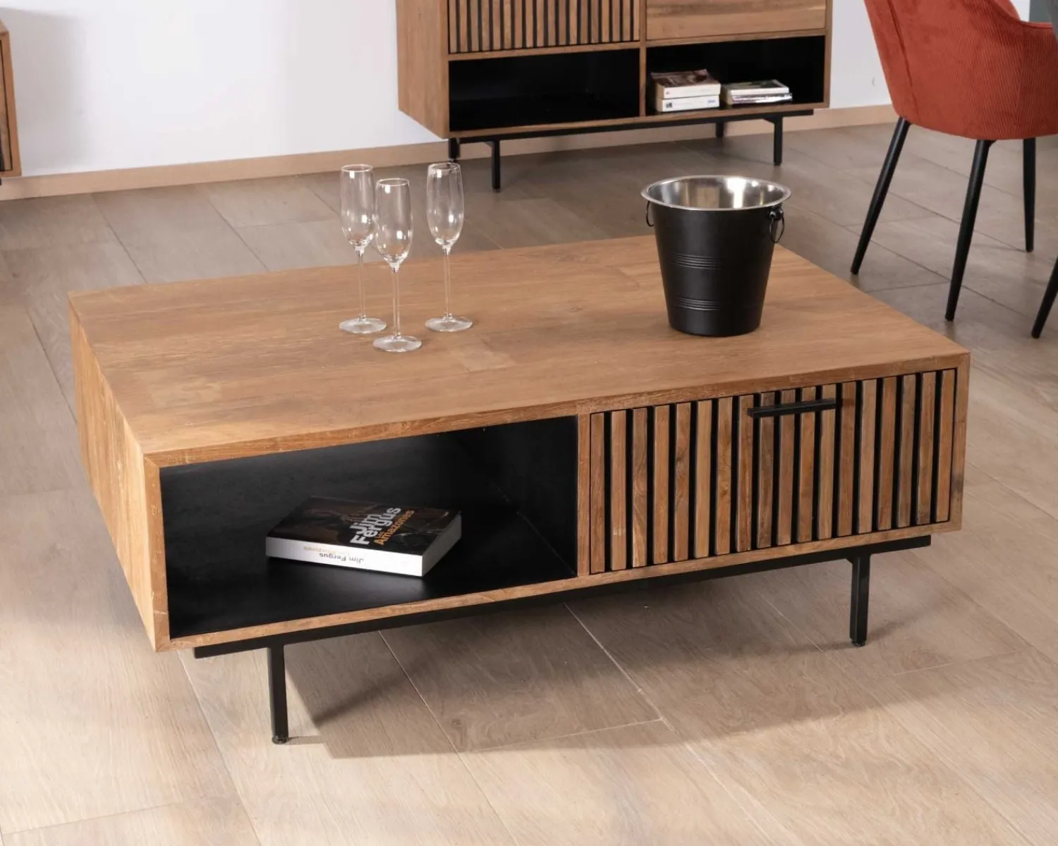 Meuble House Table de salon 120 cm en teck recyclé "Opland" style rétro Clearance