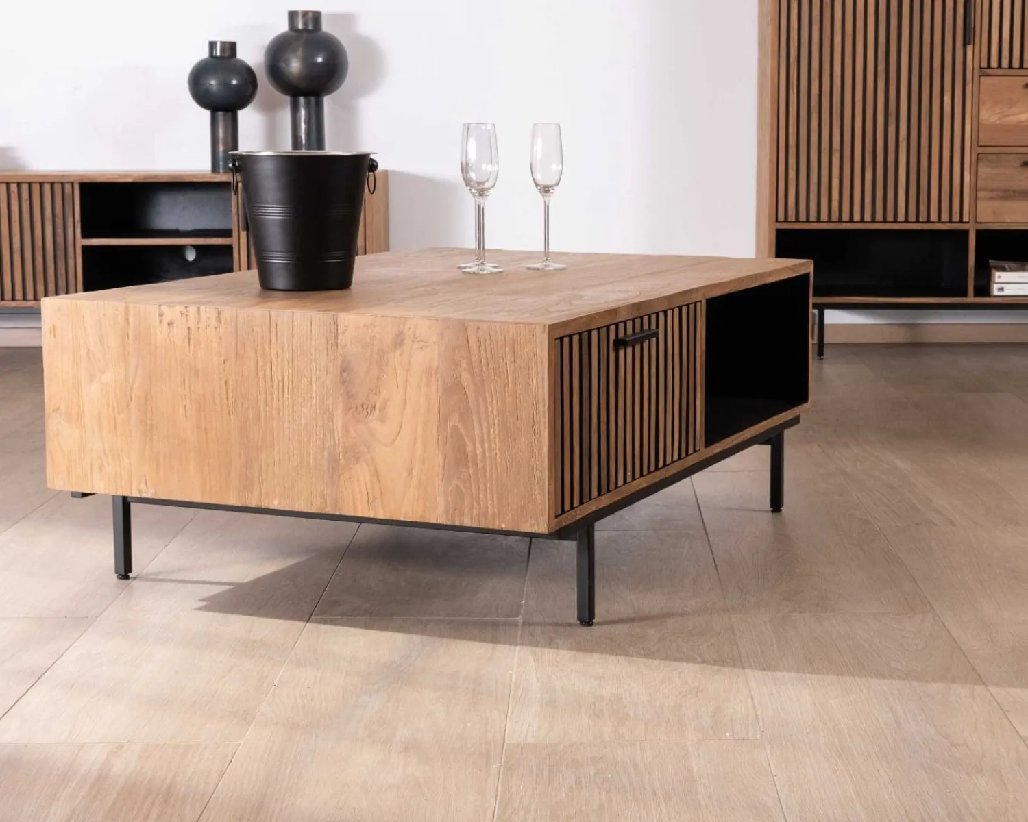 Meuble House Table de salon 120 cm en teck recyclé "Opland" style rétro Clearance
