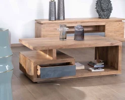 Meuble House Table de salon contemporaine rectangulaire 120x70cm en acacia massif
